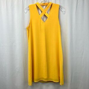 BCX Womens Shift Dress Yellow Lined Mini Criss Cross V Neck Sleeveless M